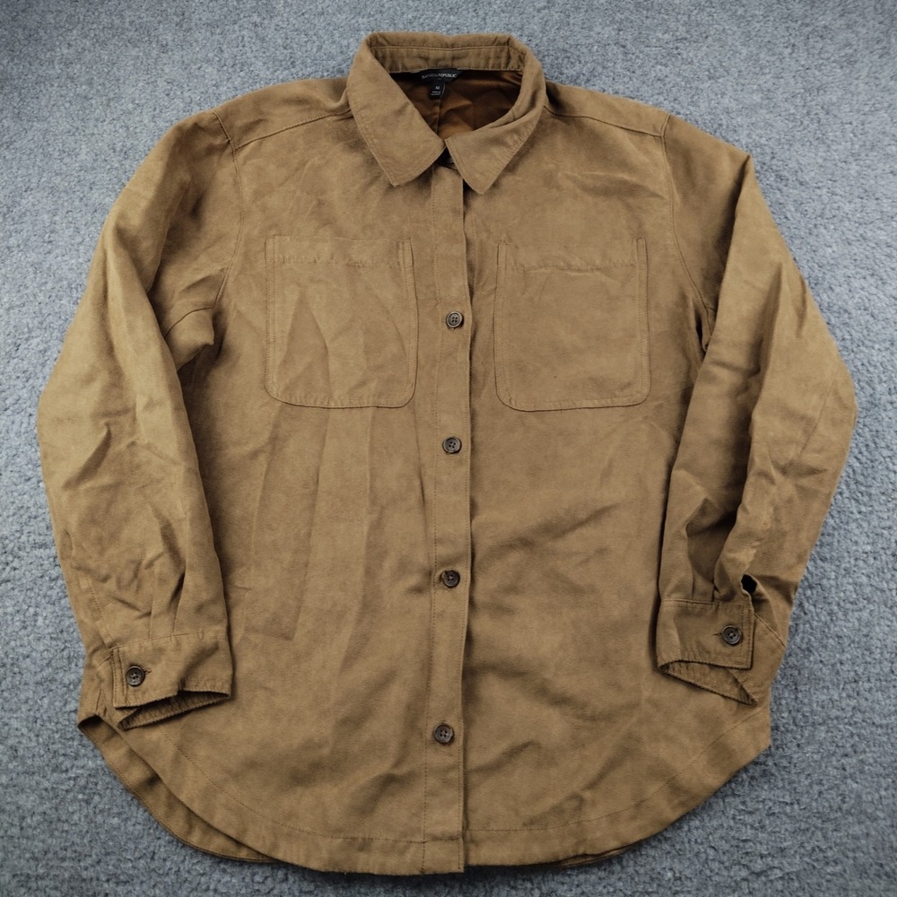 Banana Republic Button Up Shirt Sz Medium Faux Suede Camel Brown EUC